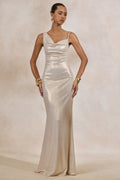 Galaxy Shimmer | Champagne Bias Cut Cowl Front Maxi Dress
