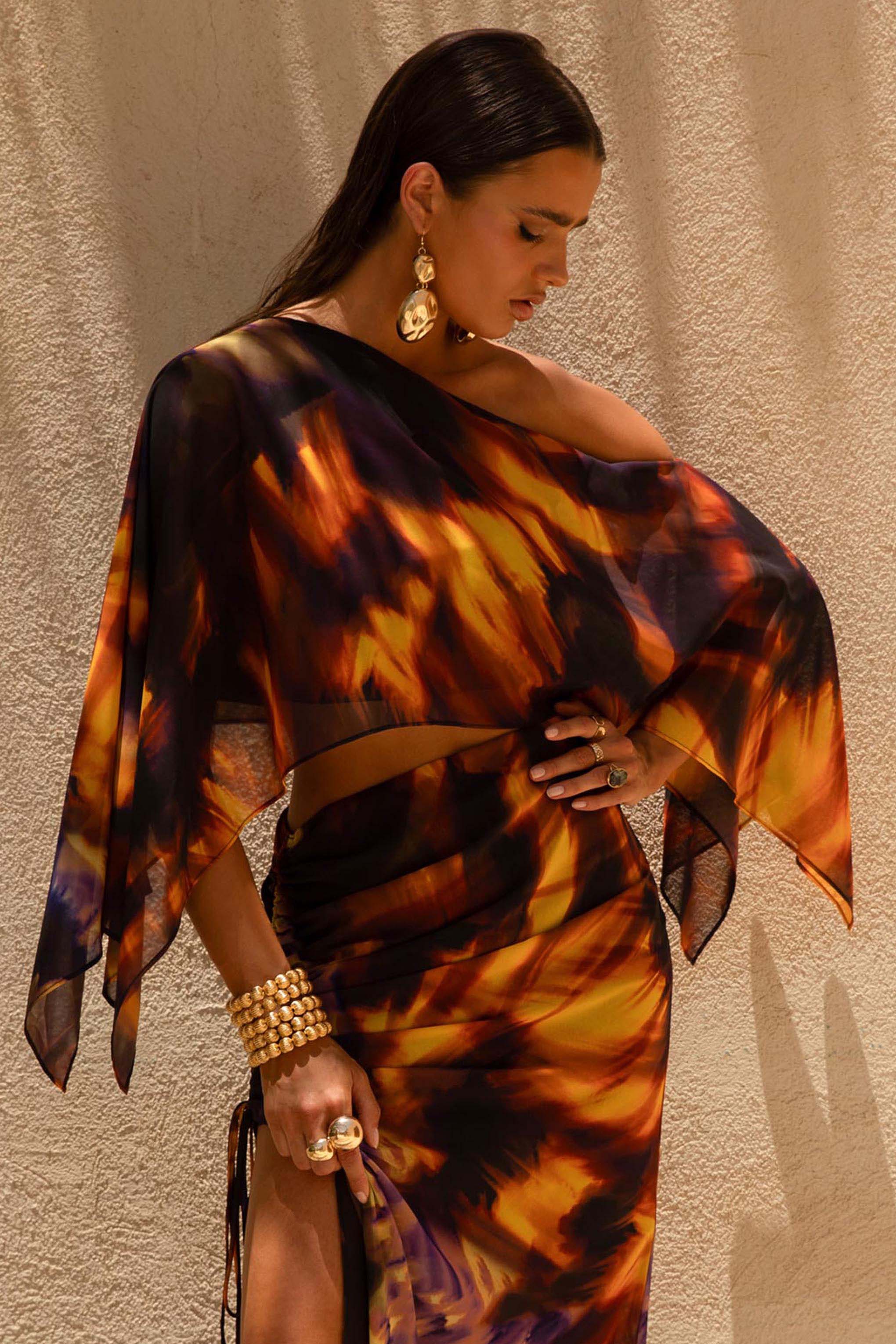Elysia | Smoke Print Asymmetric Crop Top