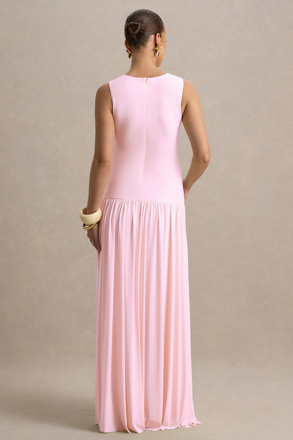 Outline | Light Pink Crew-Neck Maternity Maxi Dress With Pleated Skirt