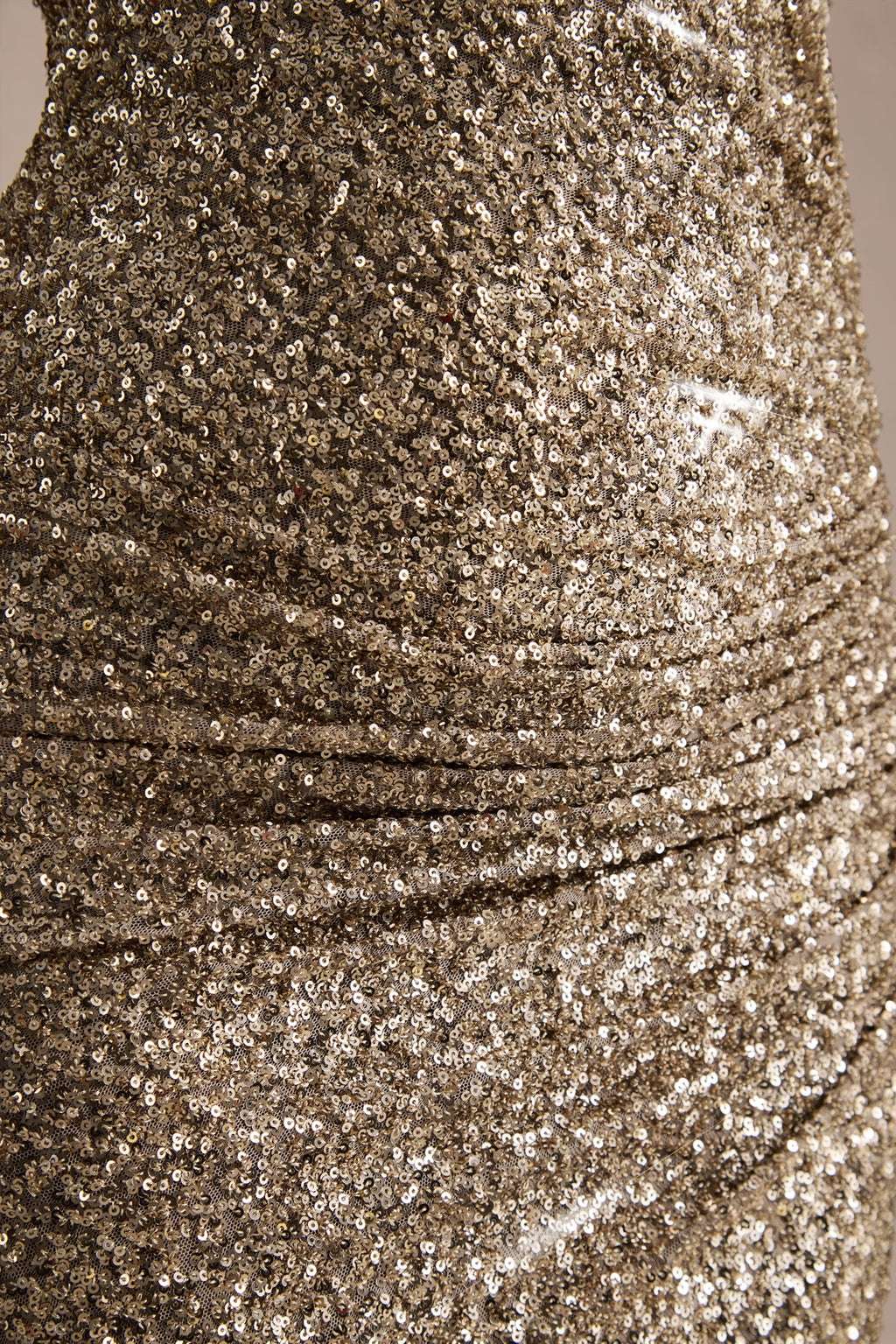 Gio | Champagne Sequin Plunge-Neck Wrap Maxi Dress With Ruched Detailing And Front Split