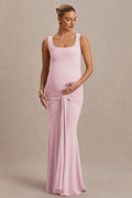 Baylin | Light Pink Square-Neck Maternity Maxi Dress With Ruched Detailing And Sash