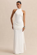 Lorintha | White High-Neck Maxi Dress With Draped-Detailing
