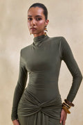 Lyanna | Khaki Turtle-Neck Thong Bodysuit