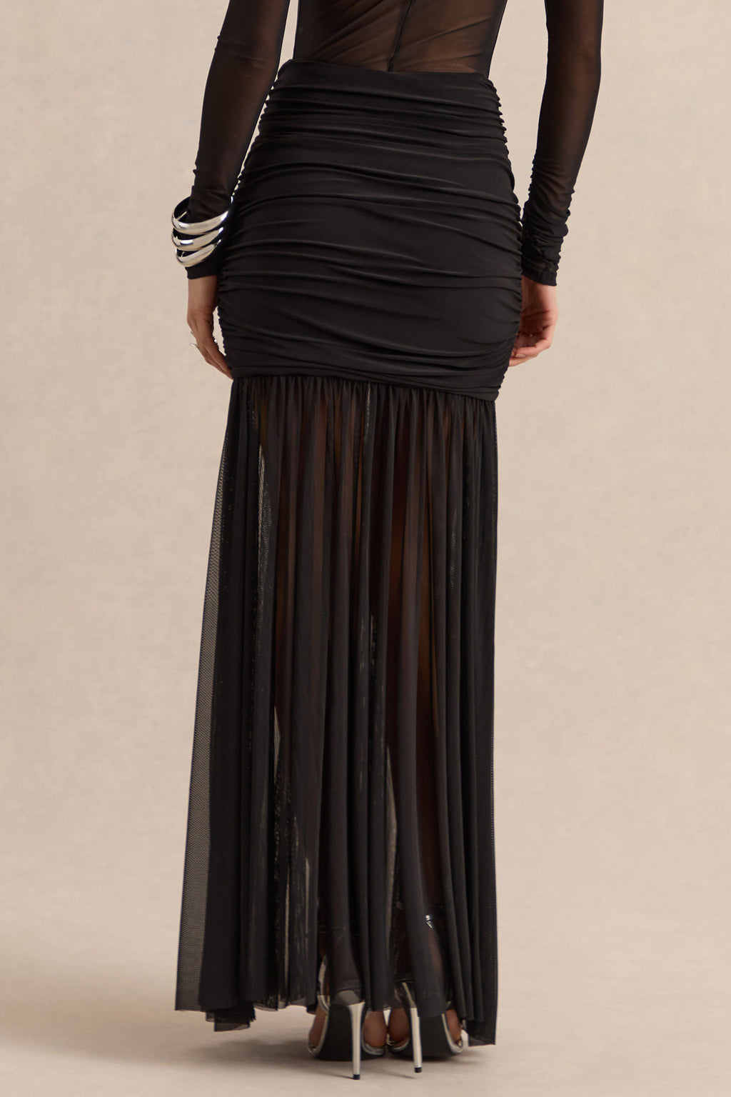 Kallie | Black Twisted Waist Mesh Maxi Skirt