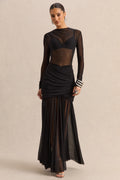 Kallie | Black Twisted Waist Mesh Maxi Skirt