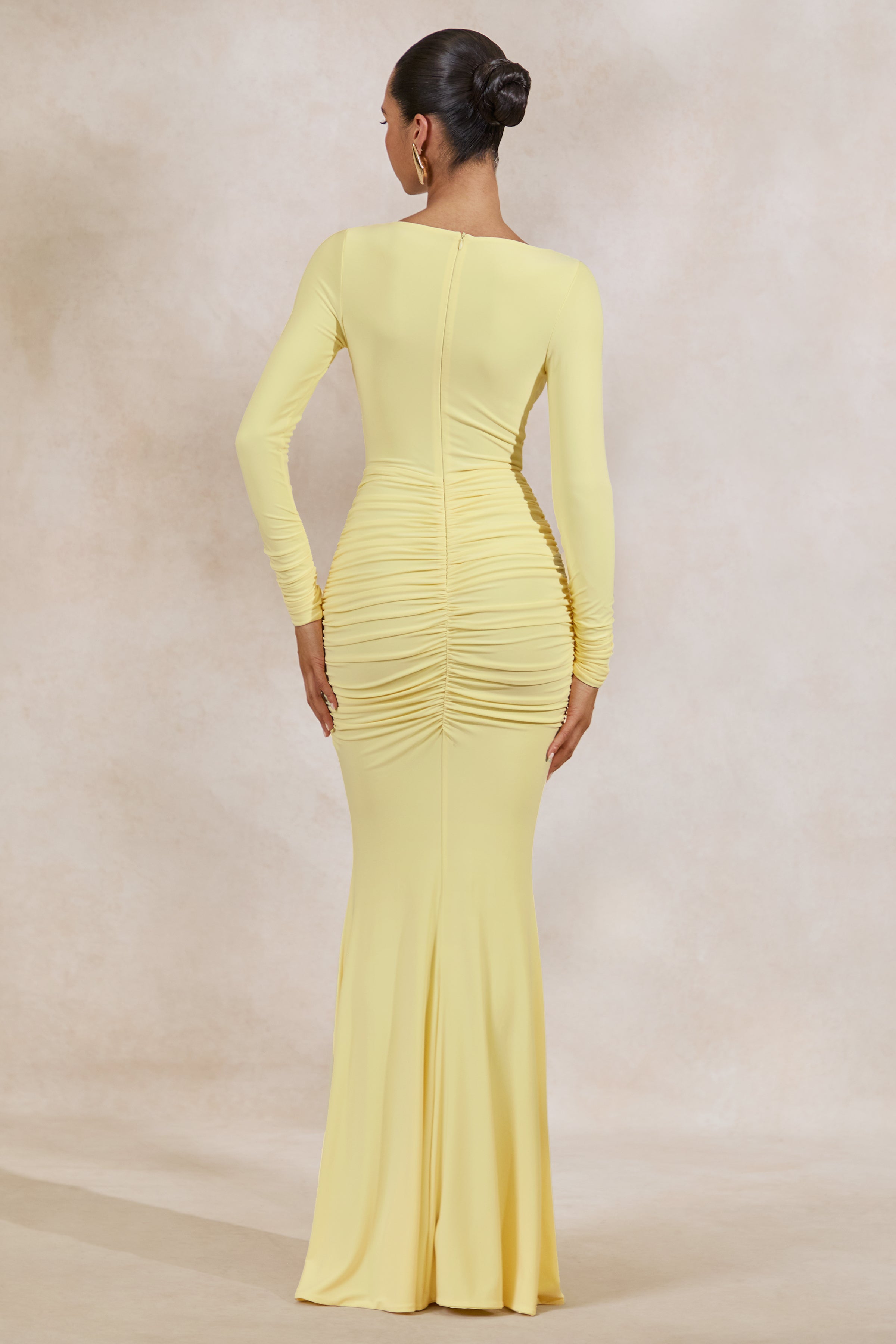 Liatris | Lemon Wide-Neck Maxi-Dress With Gathered-Detailing
