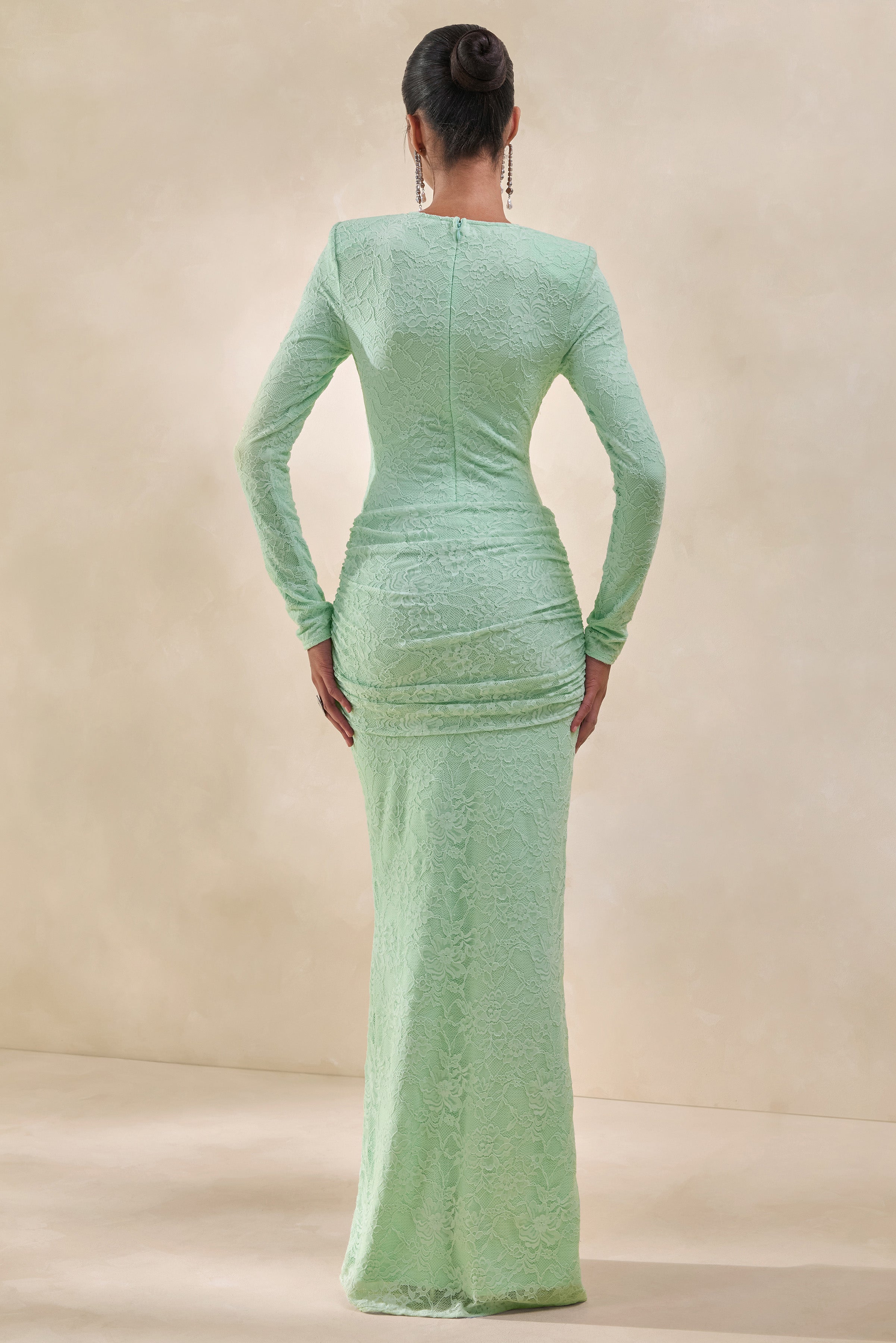 Neriva | Mint Lace Maxi Skirt With Gathered Detailing And Sash