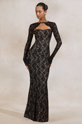 Mirellia | Black Lace Sweetheart-Neck Maxi Dress