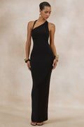 Delisse | Black Asymmetric-Neck Maxi Dress