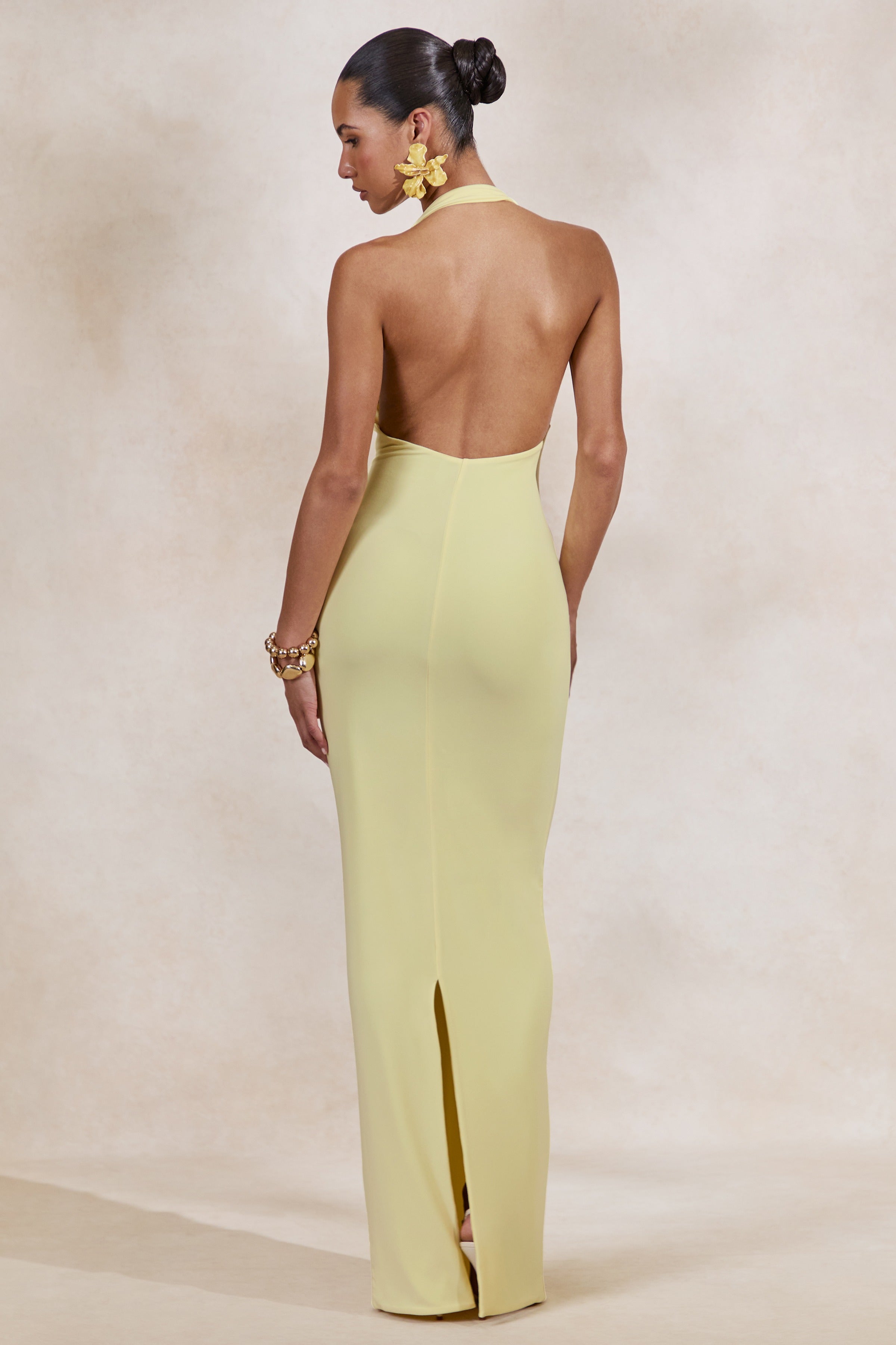 Delisse | Lemon Asymmetric-Neck Maxi Dress