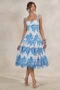 Mayra | Blue Lace Square-Neck Midi Dress With Voluminous Skirt
