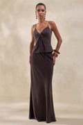 Sybella | Dark Brown Satin Maxi Skirt
