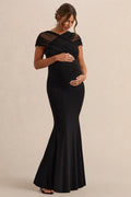 Elin | Black Bardot-Neck Maternity Maxi Dress