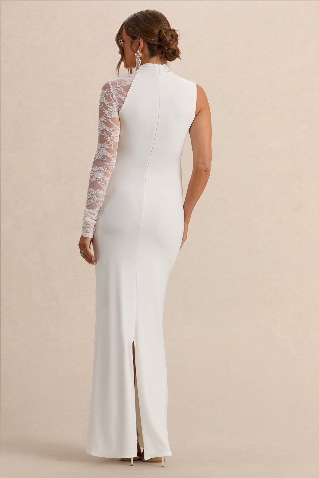 Hartley | White High-Neck Maternity Maxi Dress With Lace Detailing