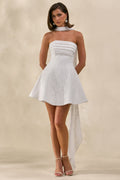 Elvara | White Lace Bandeau-Neck Mini Dress With Scarf Detail