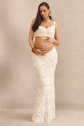 Arlina | White Lace Maxi Skirt With Gathered Detailing
