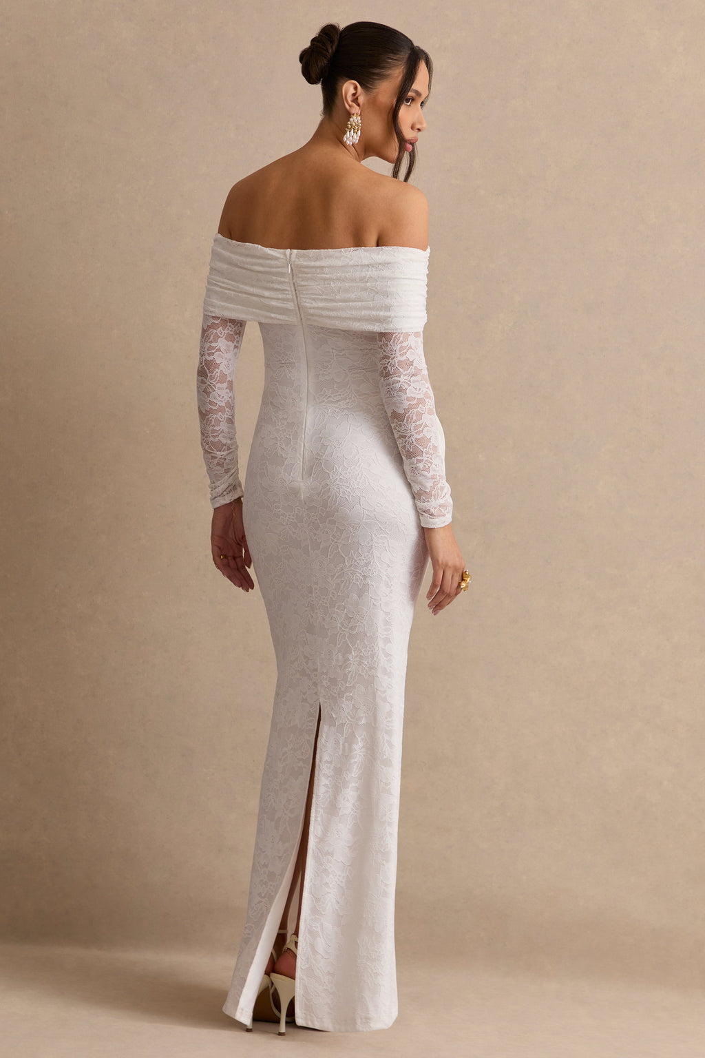 Solina | White Lace Bardot-Neck Maternity Maxi Dress With Bow Detail