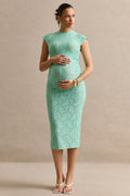 Vianne | Mint Lace Round-Neck Maternity Midi Dress