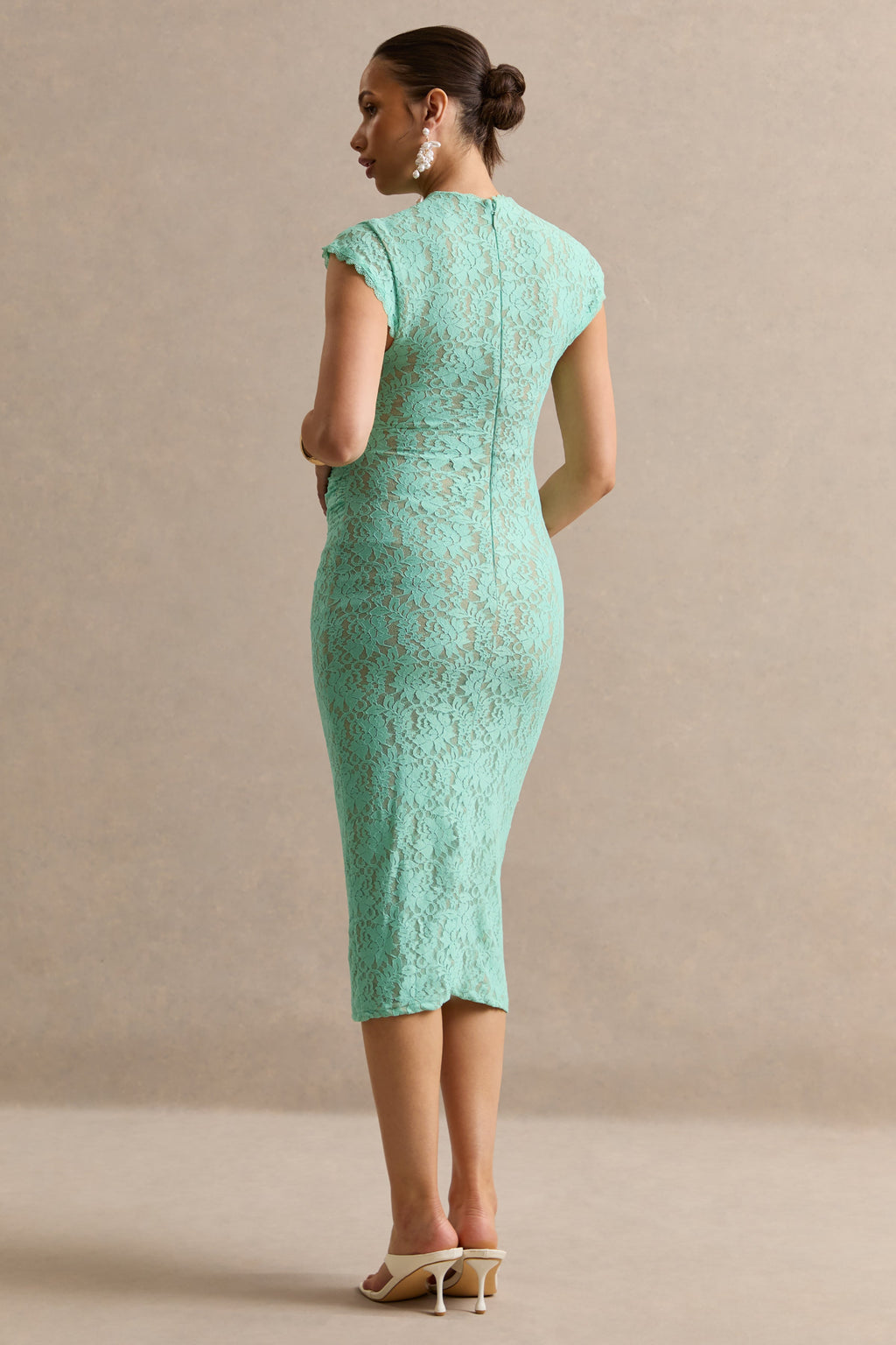 Vianne | Mint Lace Round-Neck Maternity Midi Dress
