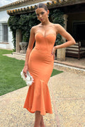 Daylight | Peach Corset High-Low Midi Dress