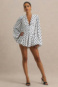Laurel | White Polka Dot V-Neck Balloon Sleeve Romper