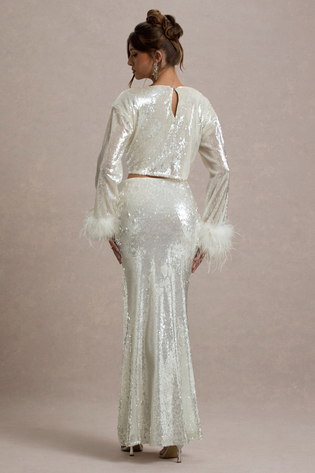 Raia | Sand Sequin Split Maxi Skirt