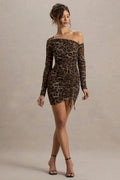 Aphrodite | Leopard Print Asymmetric Ruched Side Mini Dress