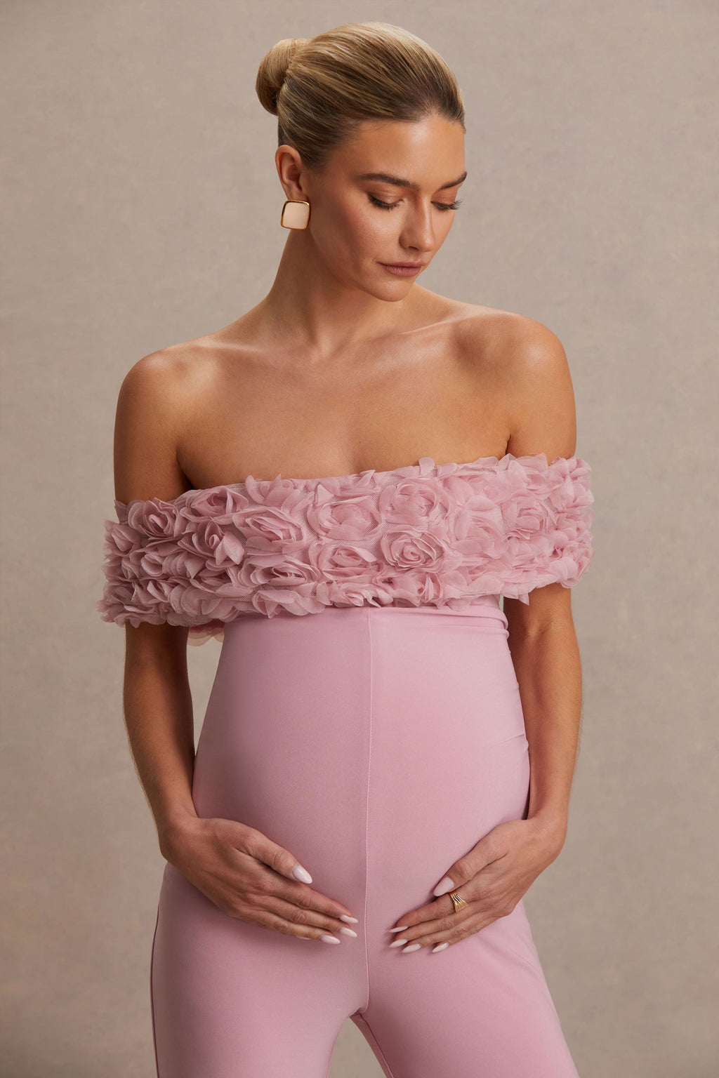 Sallow | Pink Floral Bardot Maternity Jumpsuit