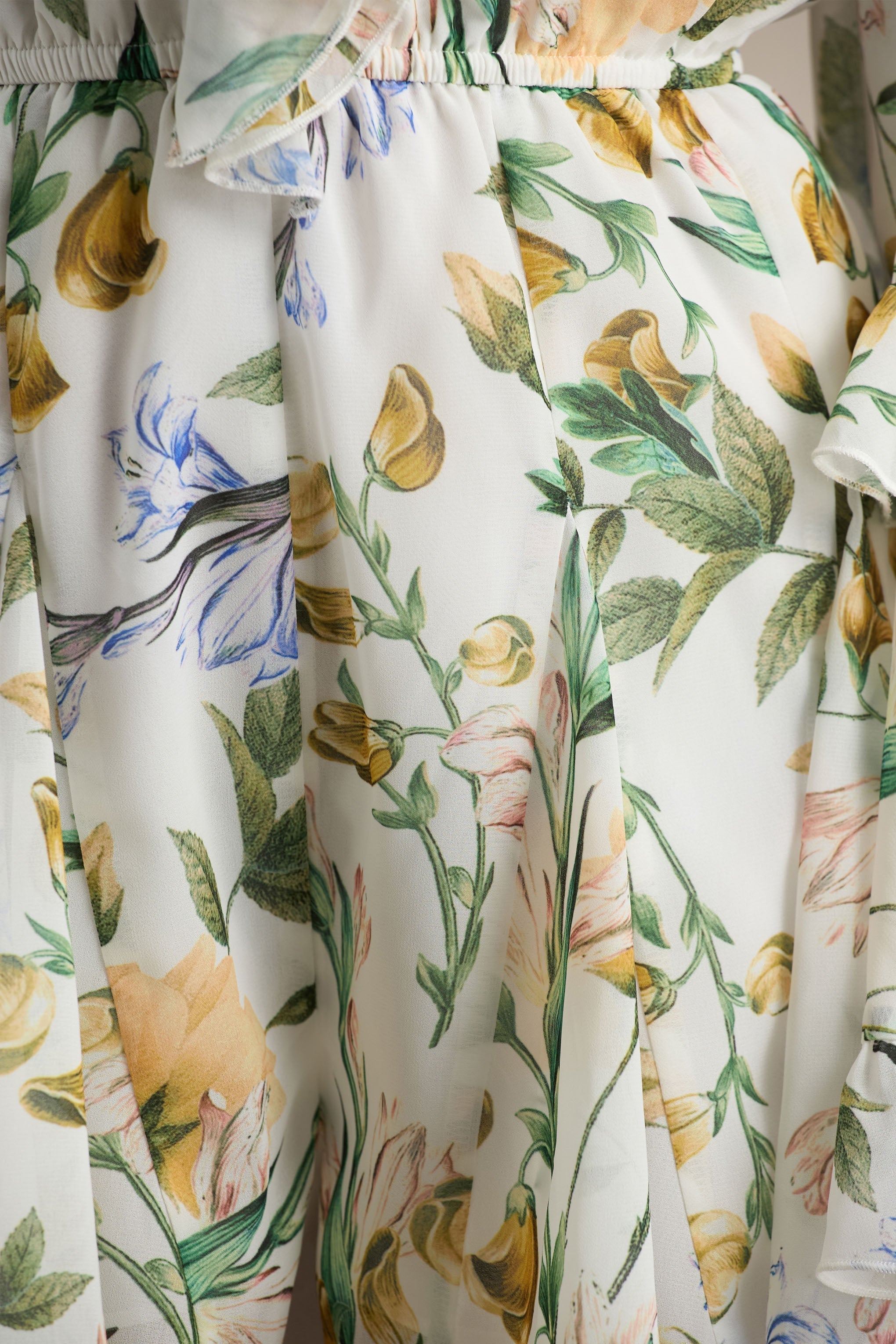 Anaya | Lemon Floral Print Chiffon Romper With Long Sleeves