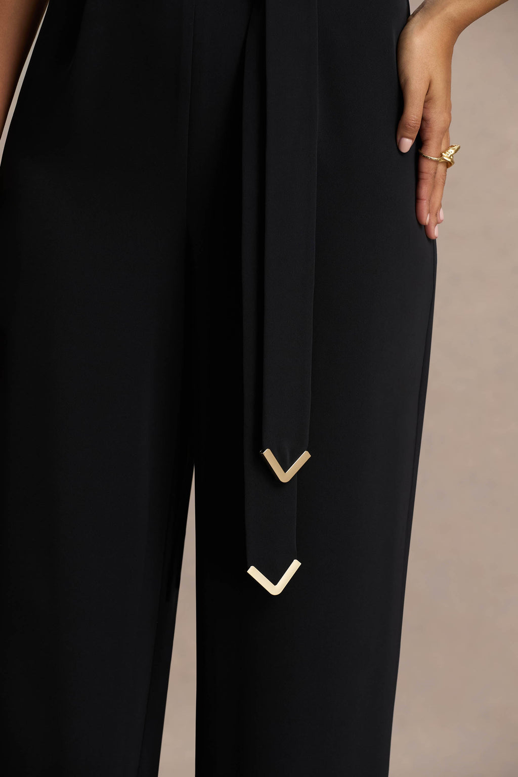 Corina | Black Cowl-Neck Jumpsuit With Tie-Detail