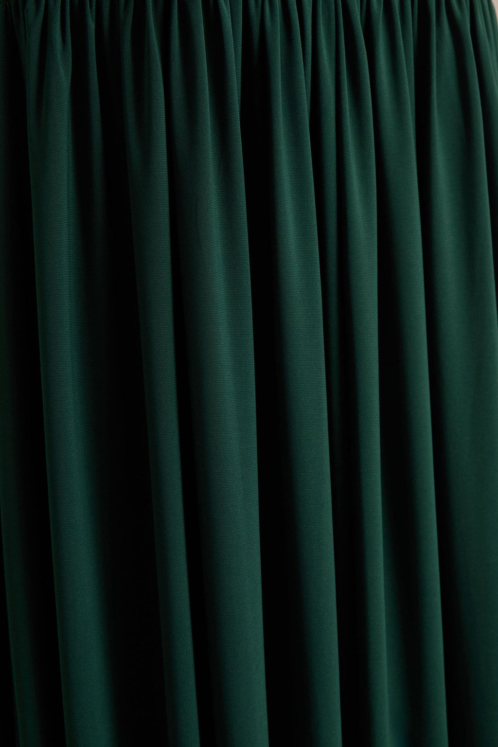 Kady | Dark Green Asymmetric-Neck Maxi Dress With Ruched Detailing