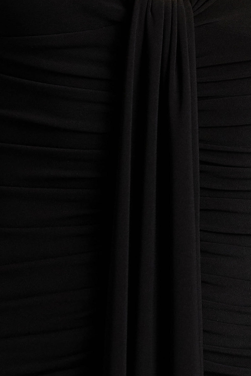 Ivara | Black Plunge-Neck Midi Dress With Ruched Detailing And Sash